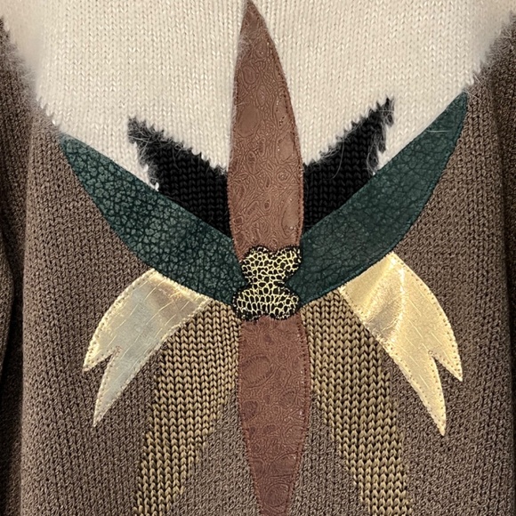 Vintage Lara Ferrante Sweater Rabbit Fur Leather Size Small - Picture 3 of 14